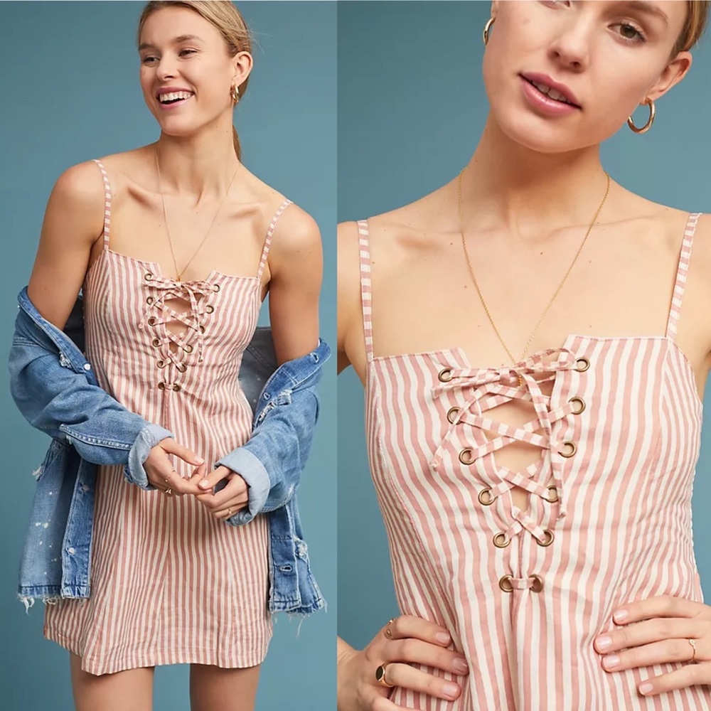 Faithfull Linen Lace-Up Mini Dress